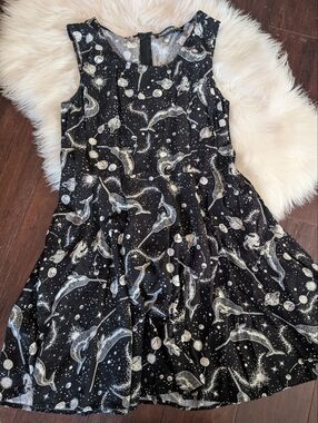 Dangerfield Size 14 Black Celestial Cosmic Narwhal Print Sleeveless Dress 8-10 M